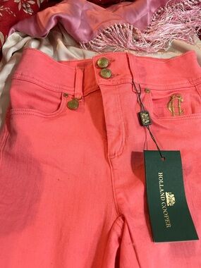 Holland Cooper High-Rise Jeans in Coral Pink